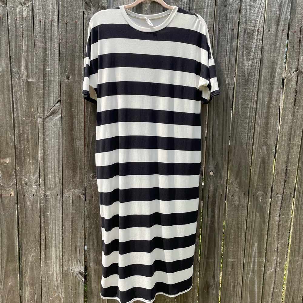 Black and white striped t-shirt dress